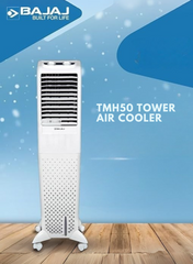 Bajaj TMH50 50L Tower Air Cooler with DuraMarine Pump (2-Yr Warranty), Hexacool & Typhoon Blower Technology, Ice Chamber, 30 Ft Air Throw, Portable AC for Home – White 480118 white