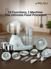 Bajaj 13 in 1 FX11 Food Factory Food Processor, Motor, Multiple Jars & Attachments, Stainless Steel Blades, Safety Lock & Overload Protection – 600 W 410524 blue