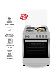 Venus 60x60 cm Stainless Steel Cooking Range | 4 Electric Hotplates | Electric Oven & Grill with Double Layer Insulation | Auto-Ignition | Made in Turkey – Model VC6644ESD