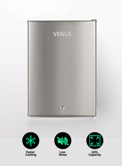VENUS 120L Single Door Refrigerator – Model VG165C | Stainless Steel Finish, R600a Eco-Friendly Gas, Tempered Glass Shelves, Compact & Energy Efficient