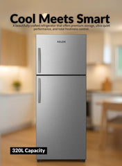 Kelon Double Door Top Mount Refrigerator, Large Crisper Drawer With Humidity Control KRD-32WRS1 Inox-One Year And Five Years compressor Warranty.