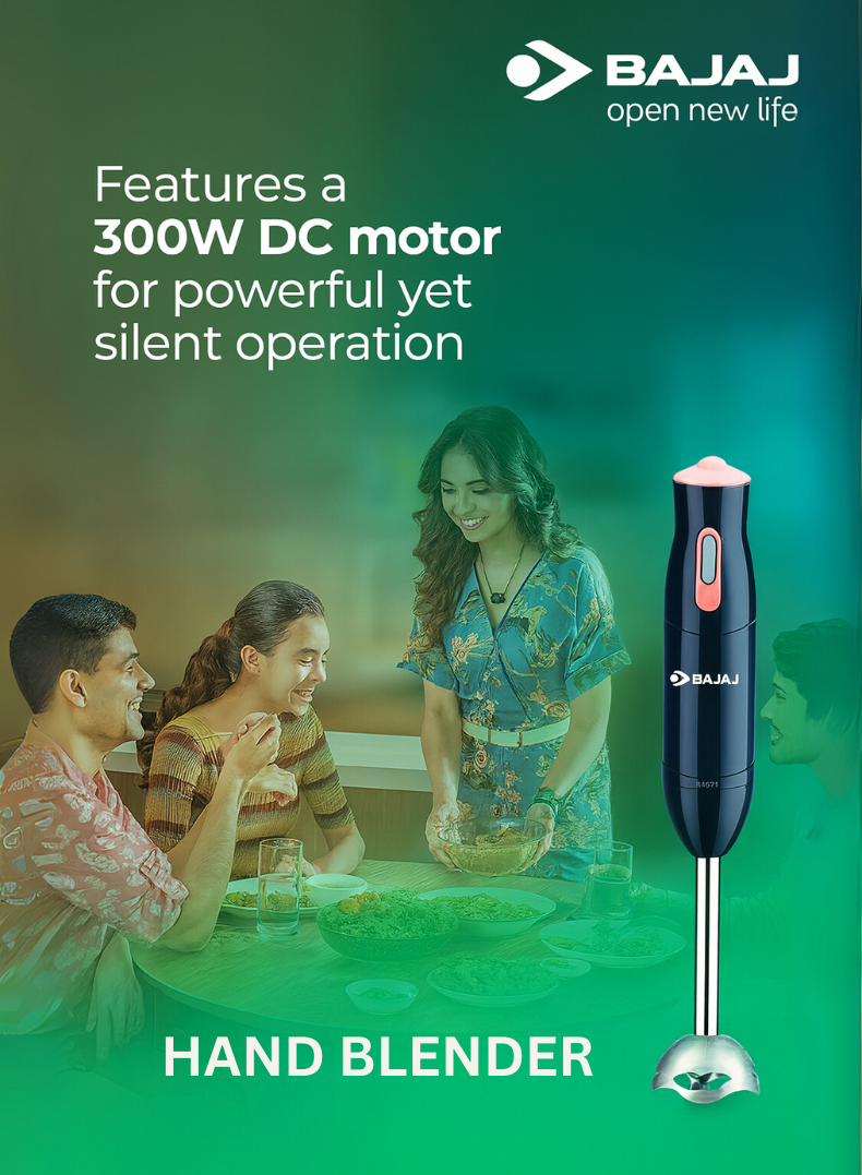Bajaj HB 21 Hand Blender, 300W Motor, Stainless Steel Blade, Detachable Shaft, Easy Grip Handle – 410535