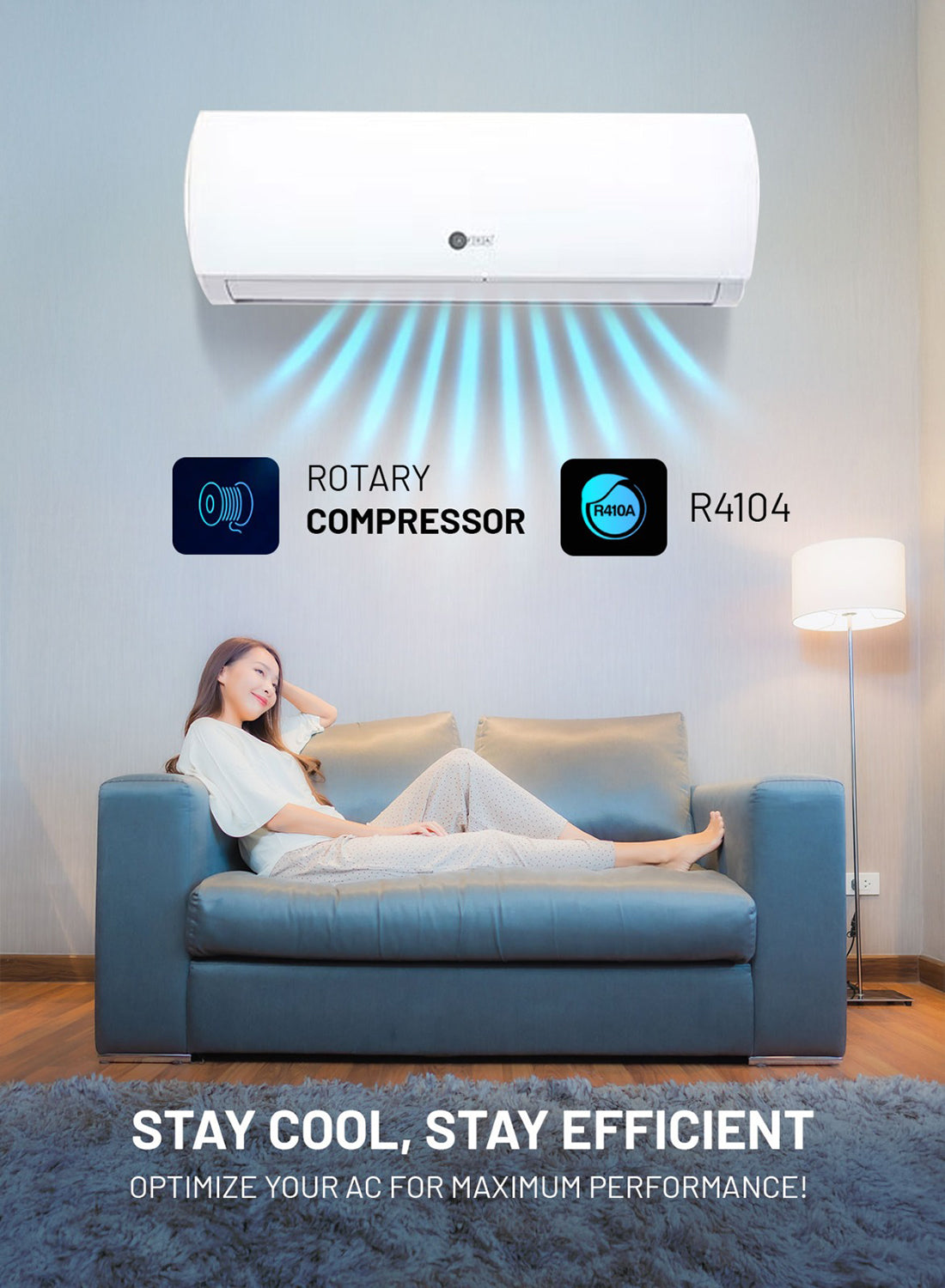 AFRA 1.0 Ton Split Type Air Conditioner, Rotary Compressor, Turbo Cooling, Auto Restart, Hidden LED Display, Low Noise, T3 Climate, R410a Refrigerant | 5-Year Compressor Warranty AF-1000ACWT White