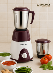 Bajaj Ninja Series Elegance Mixer Grinder, 3 Stainless Steel Jars, Multi-Functional Blades, Overload Protection – Finish, 500 W 410568 purple