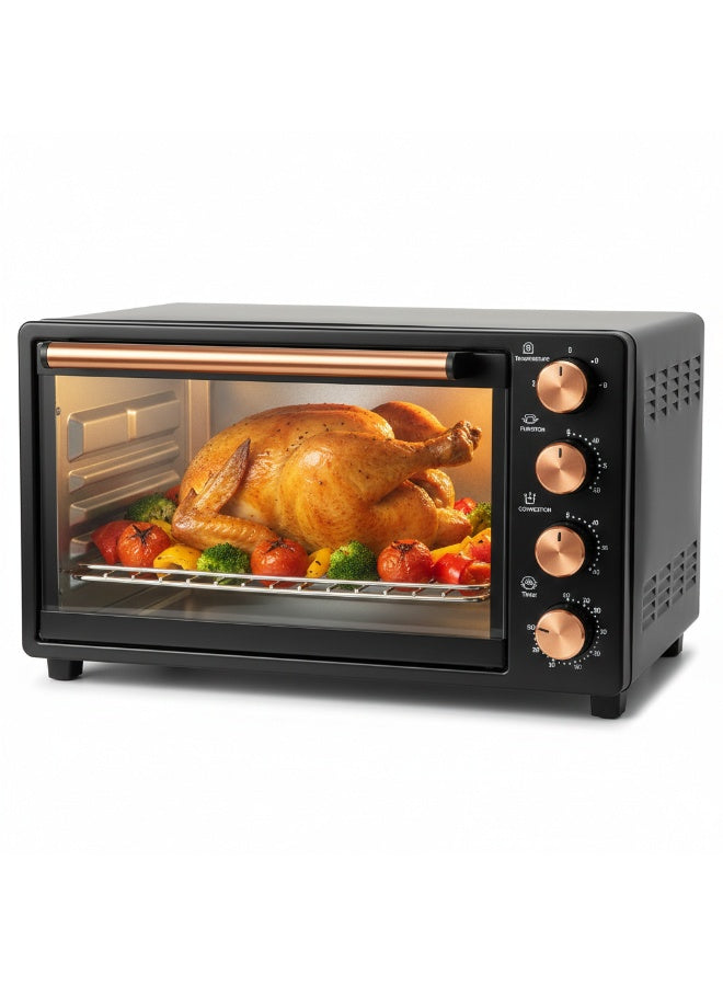 AFRA 80L ELECTRIC OVEN TOASTER 2200W CONVECTION ROTISSERIE & OVEN LAMP, 4 KNOBS TRAY, RACK, HANDLE 80 L 2200 W AF-8022OTBK black