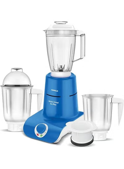 Havells Maxx Grind Ex Plus 900W Mixer Grinder cum Blender – Copper Motor, 1.5L Blender Jar, 2 Wet & Dry Jars, Convertible Chutney Jar Lid, Blue & White
