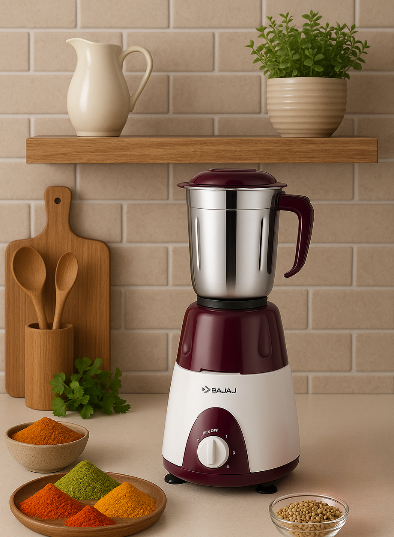 Bajaj Ninja Series Elegance Mixer Grinder, 3 Stainless Steel Jars, Multi-Functional Blades, Overload Protection – Finish, 500 W 410568 purple