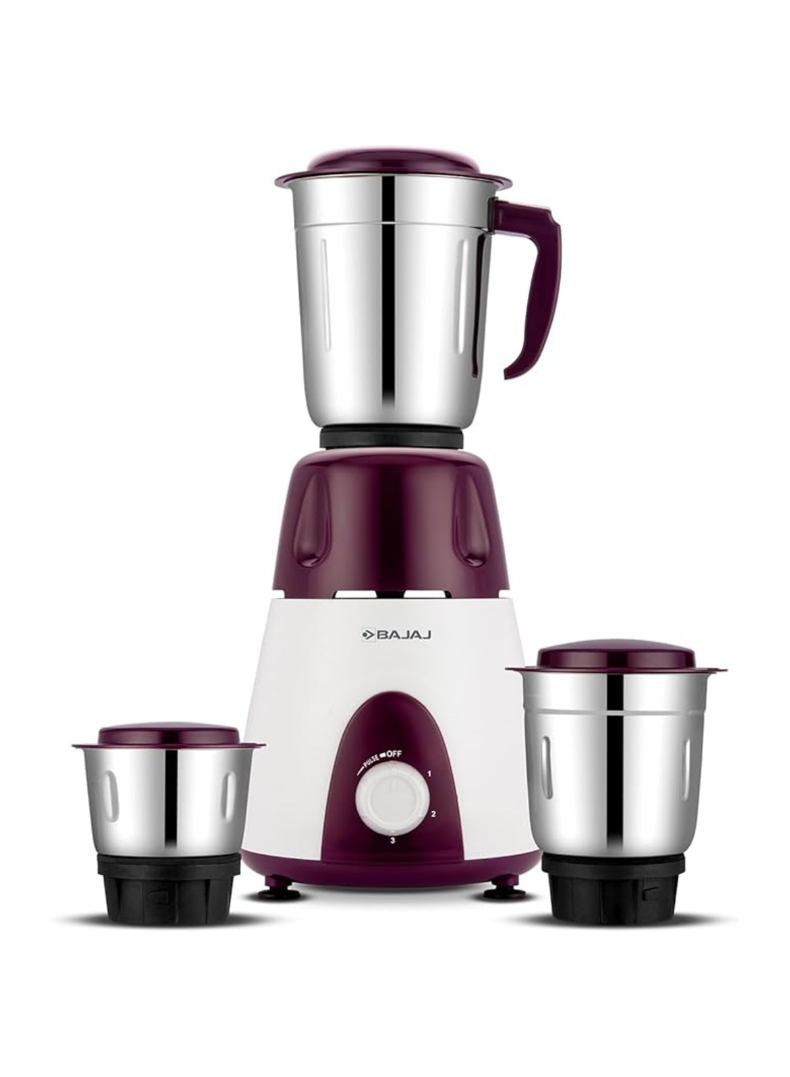Bajaj Ninja Series Elegance Mixer Grinder, 3 Stainless Steel Jars, Multi-Functional Blades, Overload Protection – Finish, 500 W 410568 purple