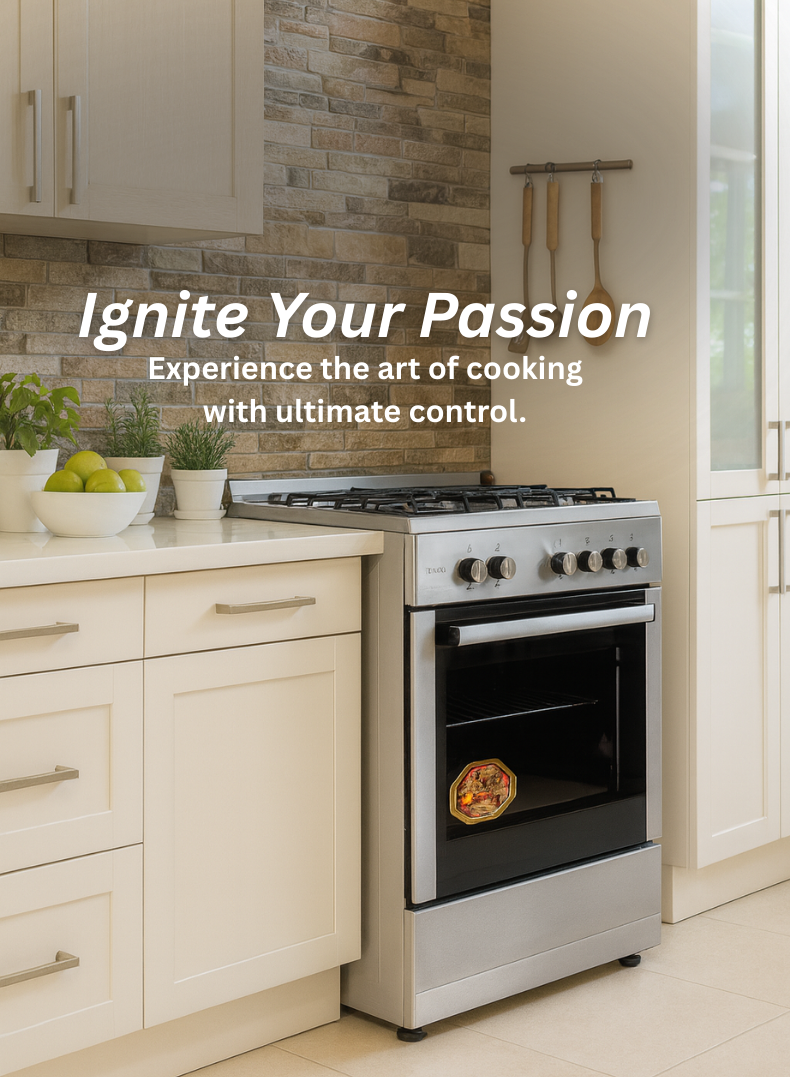 Venus 55x50 cm Stainless Steel Cooking Range | 4 Gas Burners with Auto-Ignition | Gas Oven & Grill with Double Layer Insulation | Chrome Finish Knobs | Made in Turkey – Model VC5540GSX