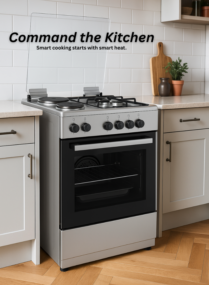 Venus 60x60 cm Stainless Steel Cooking Range | 2 Gas Burners + 2 Electric Hotplates | Electric Oven & Grill | Auto-Ignition | Made in Turkey