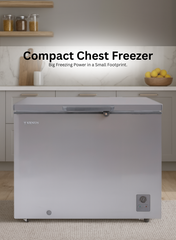 Venus Chest Freezer VCF350 – 250 Litres Gross Capacity, Heavy Duty Compressor, Glossy Silver Finish, R600a Eco-Friendly Refrigerant, Top Sliding Glass.