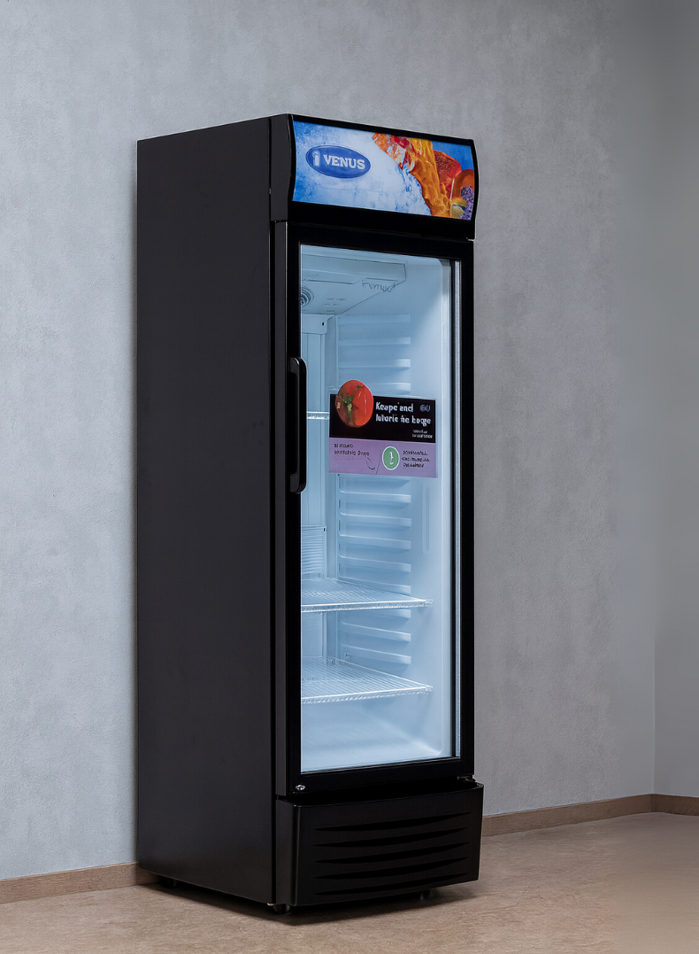 Venus 400L Upright Chiller | Heavy-Duty Compressor, Efficient Temperature Control, Low Power Consumption, Auto Closing Door, Rust-Free Metallic Body-VUSC401BL-One Year warranty.