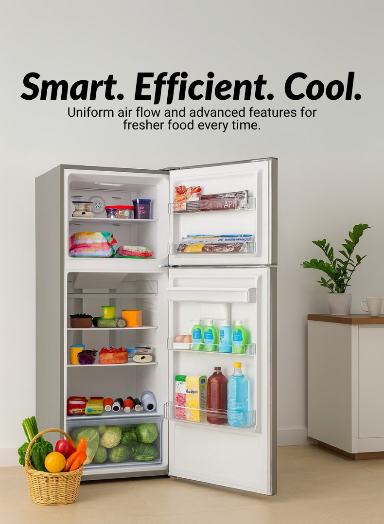 Lloyd 415 L Top Mount Refrigerator, Model GOFF444HWST1HC – Energy-Efficient Inverter Compressor, No-Frost Cooling Technology, Premium Inox Finish, Multi-Air Flow System, Adjustable Glass Shelves, LED Interior Lighting