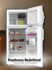 Kelon Double Door Top Mount Refrigerator, Large Crisper Drawer With Humidity Control KRD-32WRS1 Inox-One Year And Five Years compressor Warranty.
