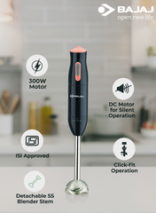 Bajaj HB 21 Hand Blender, 300W Motor, Stainless Steel Blade, Detachable Shaft, Easy Grip Handle – 410535