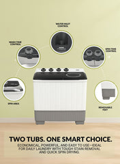 Kelon 12 kg Semi-Automatic Washing Machine – Twin Tub Design, High-Capacity Wash And Spin, Powerful Pulsator, Water And Energy Efficient, Rust-Resistant Body, Low Noise Operation, White Finish – KWSBE121 White-One Year Warranty.