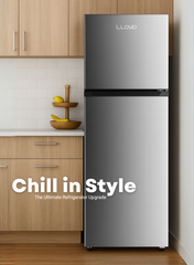 Lloyd 334 L Top Mount Refrigerator, Model GOFF364HWST1HC – Energy-Efficient Inverter Compressor, No-Frost Cooling Technology, Sleek Inox Finish, Multi-Air Flow System, Adjustable Glass Shelves, LED Lighting – Ideal for Homes & Offices