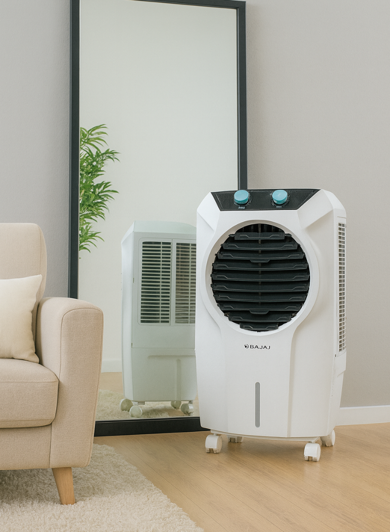 Bajaj Shield Series Glanza 30 Litres Personal Air Cooler – Compact & Stylish Cooler with Honeycomb Pads, Turbo Air Throw, Ice Chamber, Inverter Compatible, Energy Efficient Cooling for Bedrooms & Offices 480165 white
