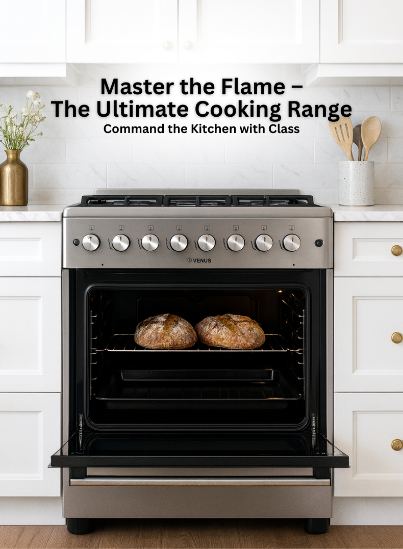 Venus 60x60 cm Stainless Steel Cooking Range | 4 Euro-Pool Gas Burners | Full Safety in Hob, Oven & Grill | Full Auto-Ignition | Cast Futura Gas Oven & Grill | Made in Turkey – Model VC6641GLX