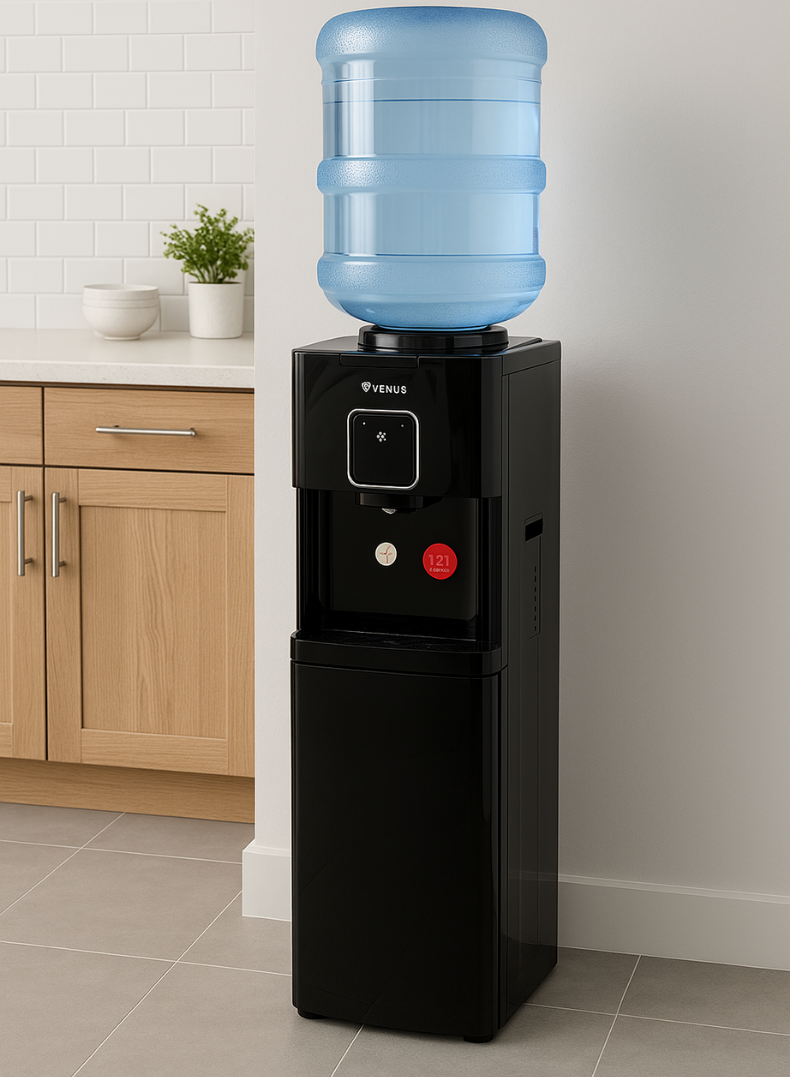 Venus Water Dispenser | Royal Black Finish, Single Spout, Digital Indicator, Rust-Free Water Tank – Stylish & Durable Design-VWD3FC-one year Warranty.