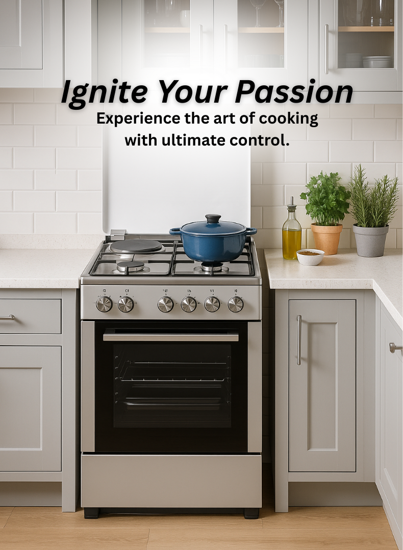Venus 55x50 cm Stainless Steel Cooking Range | 3 Gas Burners + 1 Electric Hotplate | Electric Oven & Grill | Auto-Ignition | Compact Space-Saving Design | Made in Turkey – Model VC5531ESD