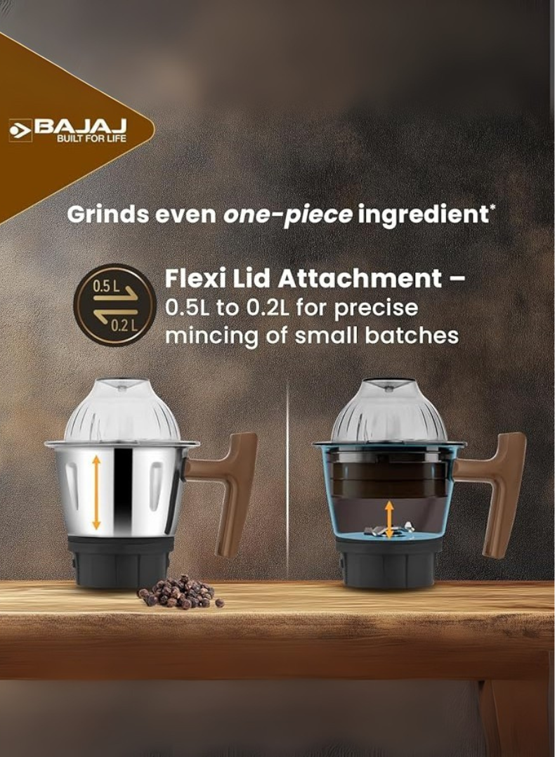 Bajaj Armor Series Quadramax Mixer Grinder, 4 Heavy-Duty Stainless Steel Jars, Hardened Blades, Overload Protection – 1000 W 410635 BLACK