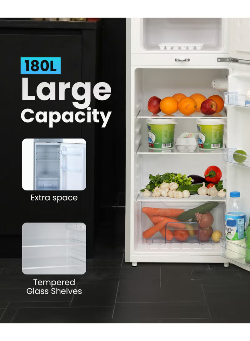 Geepas 190 L Gross/ 132L Net Capacity, Double Door Refrigerator | Durable Double Door Refrigerator, Fast Cooling & Preserves Freshness | Low Noise, Energy Efficient, In-Built Deodorizer, Tempered Glass Shelves | Freezer Capacity-34 L |