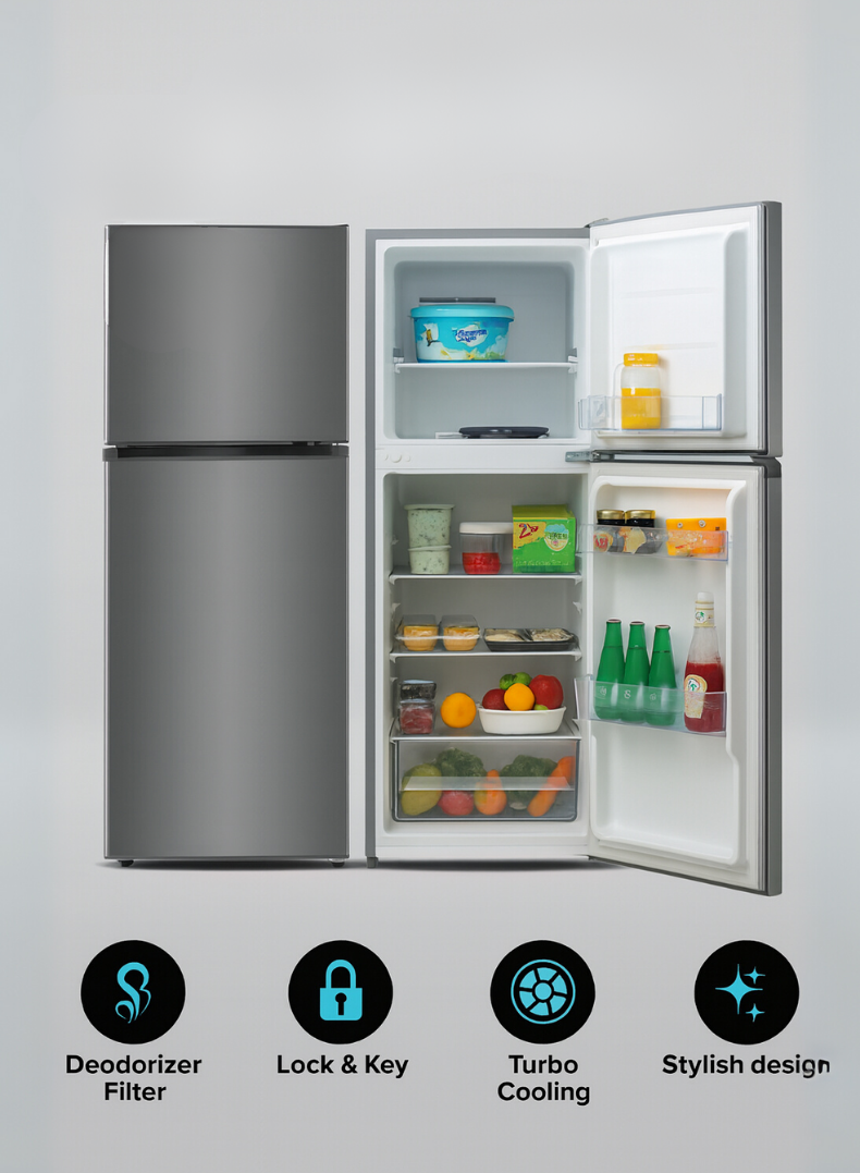 Venus 350L Double Door Refrigerator | No Frost, Stainless Steel Finish, Multi Cooling System, Tempered Glass Shelves, Eco-Friendly R600a-VG352CS