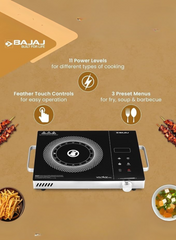 Bajaj IRX 220F Infrared Cooktop | 2200W High-Power Induction Alternative | Slim & Portable Infrared Cooking Stove with Touch Control, Overheat Protection & 8 Cooking Functions – 740311 BLACK