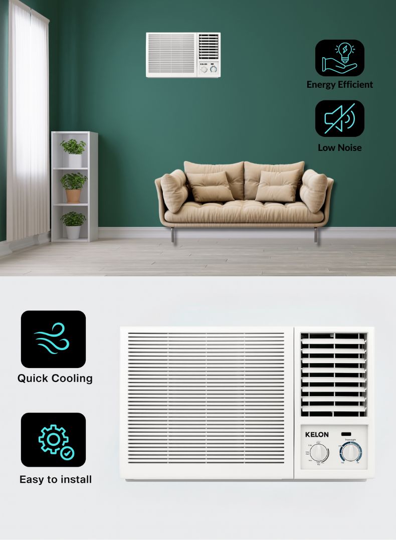 Kelon 2.0 Ton (24000 BTU) Window Air Conditioner – Rotary Compressor, High Ambient Cooling up to 52°C, Cool-Only Operation, Energy Efficient, Low Noise Performance, Durable All-Weather Build – KAW-24UPM3 White