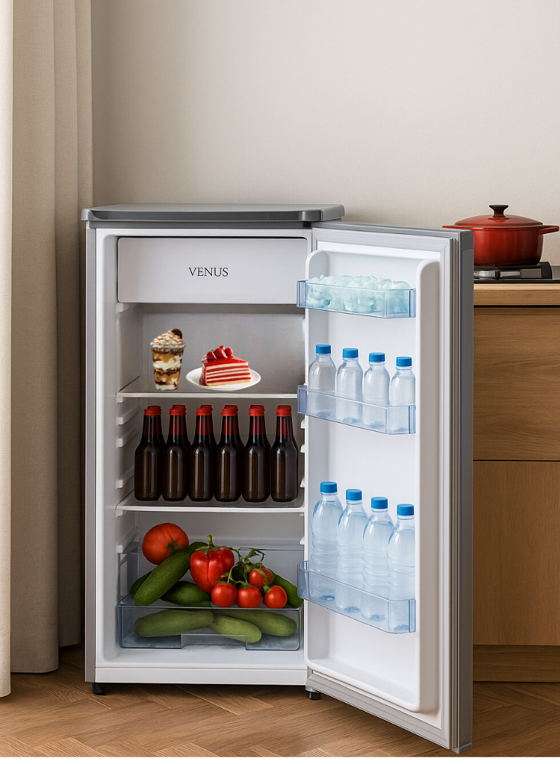 VENUS 120L Single Door Refrigerator – Model VG165C | Stainless Steel Finish, R600a Eco-Friendly Gas, Tempered Glass Shelves, Compact & Energy Efficient
