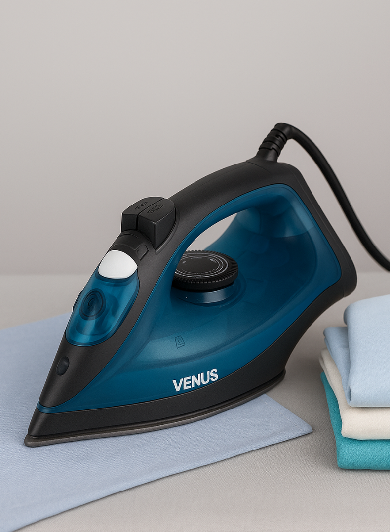 Venus Steam Iron VSI 21 BB – Powerful 2400W Steam Iron with Thick Ceramic Plate, Adjustable Spray & Steam, Anti-Drip System, Self-Cleaning Function, Large 380 ml Water Tank – Smooth & Efficient Ironing-One year Warranty.