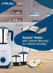 Bajaj Ninja Series Notch Mixer Grinder, Stylish French Blue Finish, 3 Multi-Purpose Jars with Stainless Steel Blades, 3-Speed Control with Incher, Overload Protection – 500 W 410600 blue