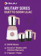 Bajaj Military Series 500W Mixer and Grinder Durable Multi-Purpose Kitchen Appliance with 3 Jars for Grinding and Blending 500 W 410582 White & Pink