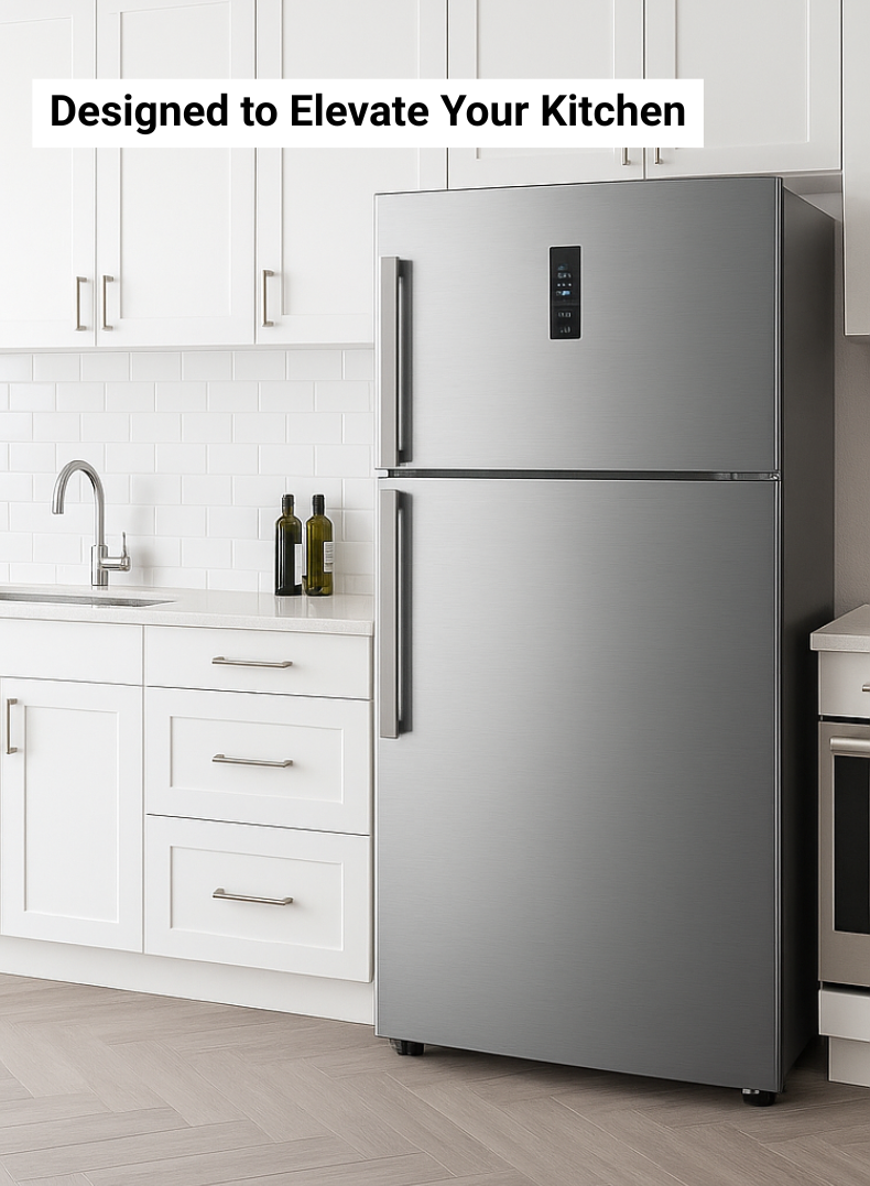 Kelon 729 Liters Top Mount Refrigerator – Double Door, Ultra-Large Freezer And Fridge, Adjustable Glass Shelves, Energy Efficient Cooling, Low Noise Operation, Premium White Finish – KRD-77WRS Silver-One Year And Five Years Compressor warranty.