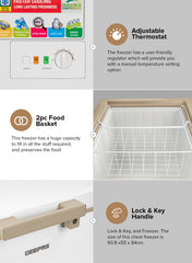 GEEPAS Chest Freezer, Freestanding Chest Freezer | 350L Deep Freezer with Adjustable Thermostat | 2pc Food Basket Included | LED Light | Comes with Lock & Key 350 L GCF3506WAH White