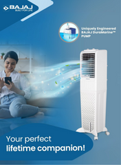 Bajaj TMH50 50L Tower Air Cooler with DuraMarine Pump (2-Yr Warranty), Hexacool & Typhoon Blower Technology, Ice Chamber, 30 Ft Air Throw, Portable AC for Home – White 480118 white