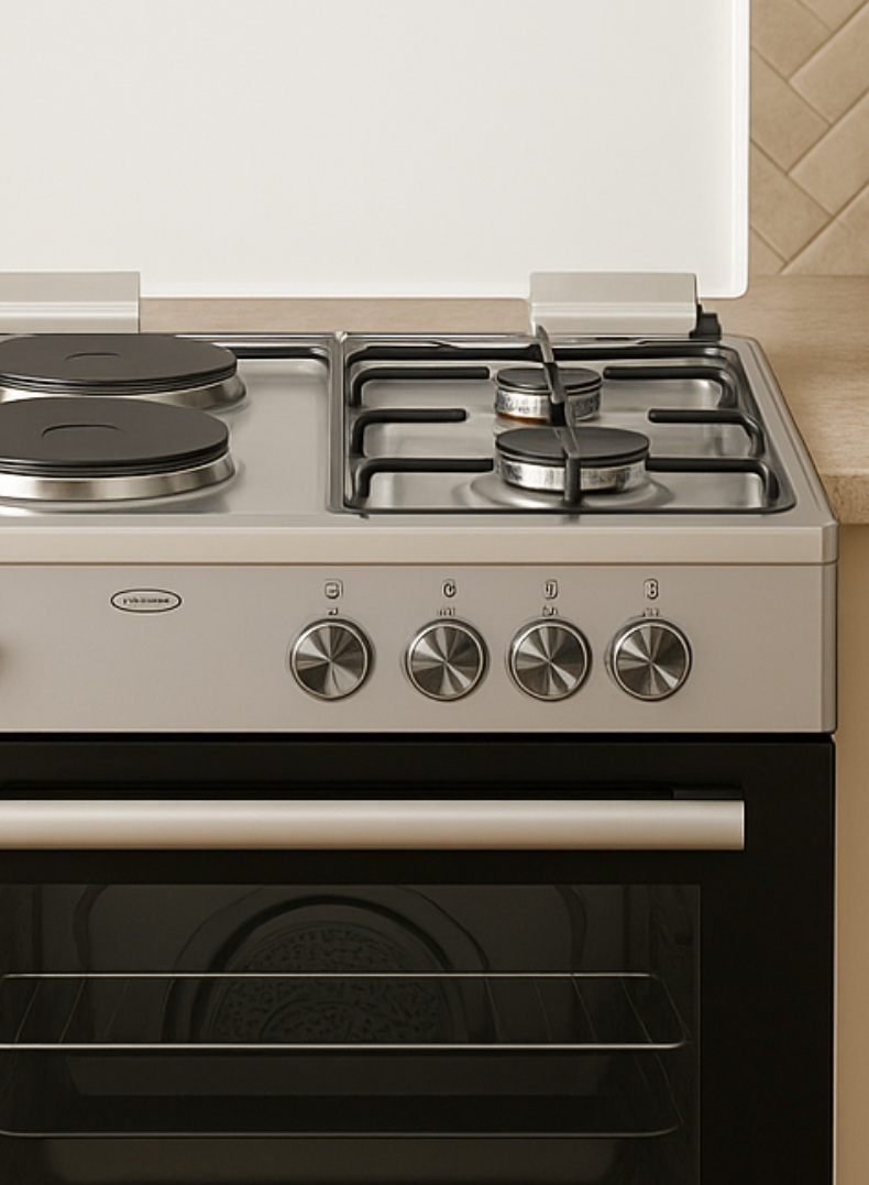 Venus 60x60 cm Stainless Steel Cooking Range | 2 Gas Burners + 2 Electric Hotplates | Electric Oven & Grill | Auto-Ignition | Made in Turkey