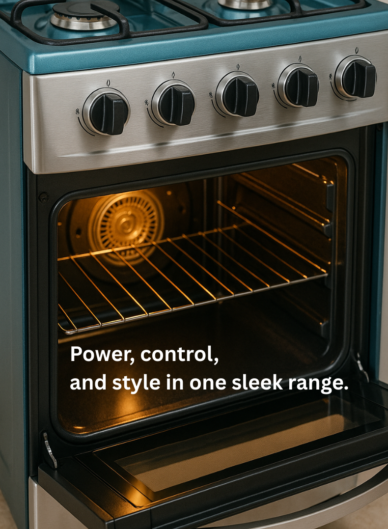 Venus 55x50 cm Full Stainless Steel Cooking Range | 4 Gas Burners with Thick Brass Burner Caps | Gas Oven with Mirror Finish Glass Door | Automatic Ignition | Compact Premium Design. Model VC5555ESD