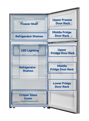 Kelon 729 Liters Top Mount Refrigerator – Double Door, Ultra-Large Freezer And Fridge, Adjustable Glass Shelves, Energy Efficient Cooling, Low Noise Operation, Premium White Finish – KRD-77WRS Silver-One Year And Five Years Compressor warranty.