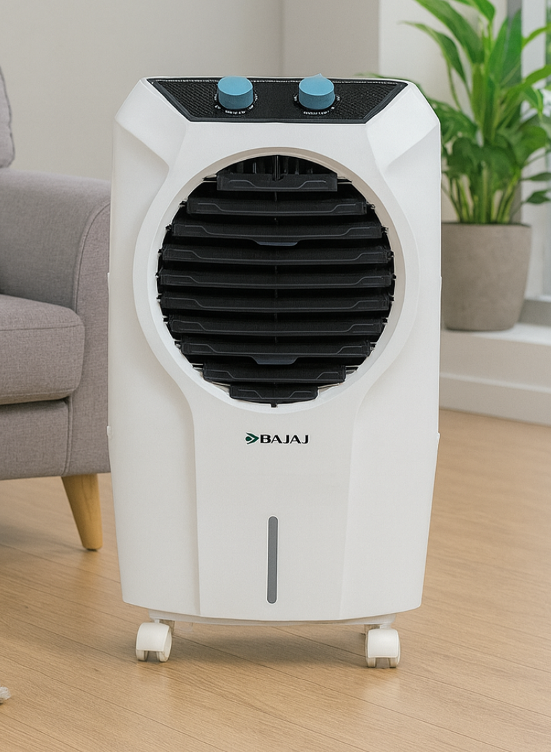 Bajaj Shield Series Glanza 30 Litres Personal Air Cooler – Compact & Stylish Cooler with Honeycomb Pads, Turbo Air Throw, Ice Chamber, Inverter Compatible, Energy Efficient Cooling for Bedrooms & Offices 480165 white