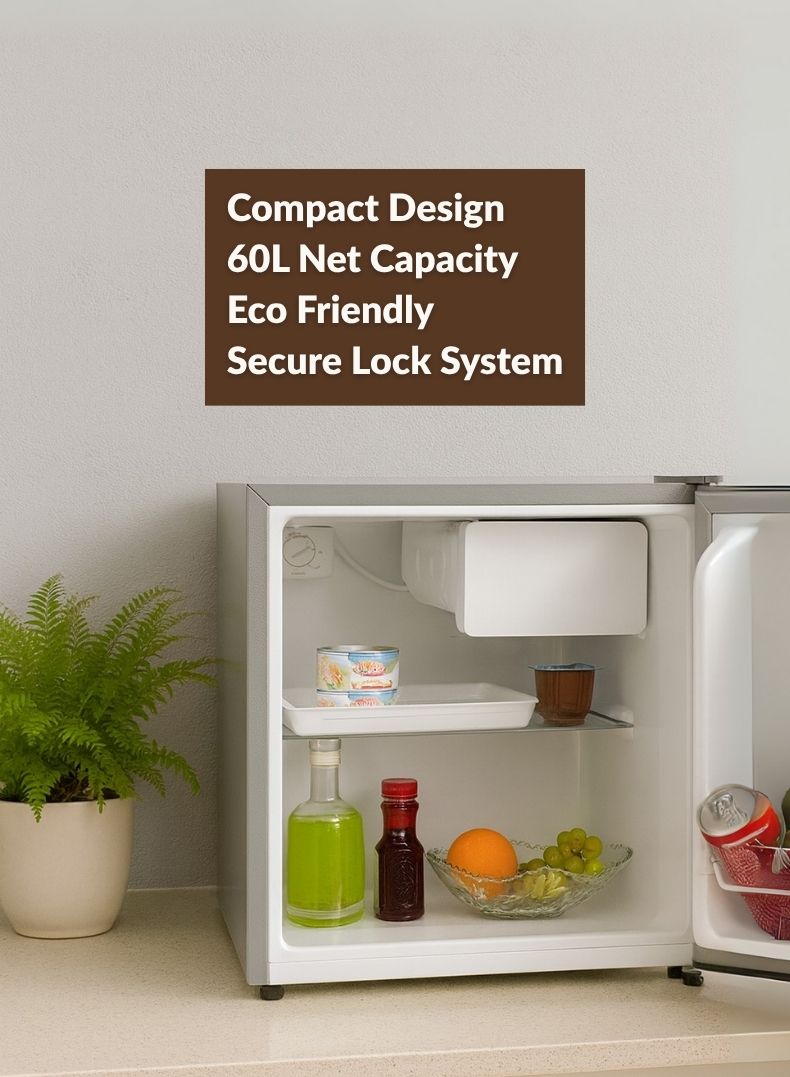 Kelon 55Liters 3 Star Direct-Cool Single Door Mini Refrigerator KRS-06DRS1 Silver-One Year And Five Years Compressor Warranty.