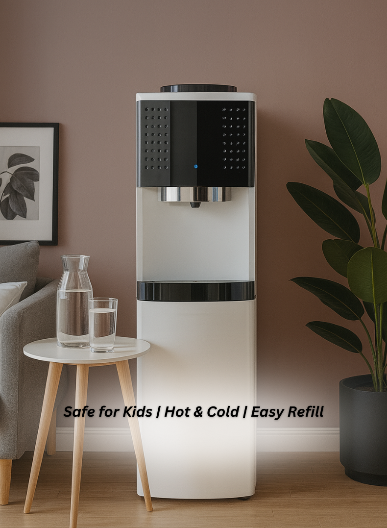 VENUS VWD5FS Top Load Water Dispenser | Touch-Free Sensor, Single Spout, Rust-Free Stainless Steel Tank, Anadon Compressor, White & Black Finish-One Year Warranty.