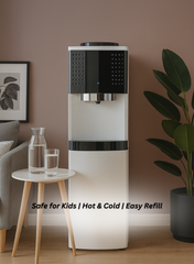 VENUS VWD5FS Top Load Water Dispenser | Touch-Free Sensor, Single Spout, Rust-Free Stainless Steel Tank, Anadon Compressor, White & Black Finish-One Year Warranty.