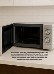 VENUS VMO-20SS 20L Microwave Oven | Silver, Stainless Steel Body, Chrome Finish Knobs, Push-Button Automatic Door – Compact & Stylish Design-one year warranty.