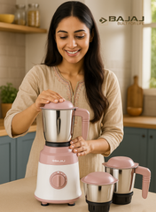 Bajaj Military Series 500W Mixer and Grinder Durable Multi-Purpose Kitchen Appliance with 3 Jars for Grinding and Blending 500 W 410582 White & Pink