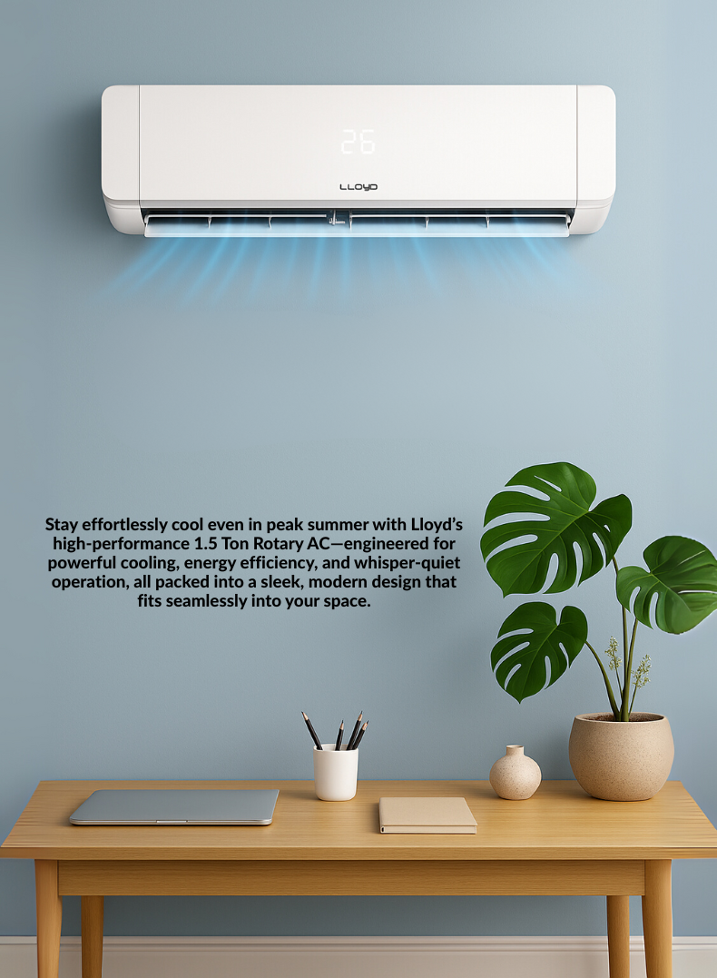Lloyd 1.5 Ton Non-Inverter Split Air Conditioner, Model G0S18B21WACK – 18,000 BTU High-Performance Cooling, T3 Climate Rating for Extreme Heat, Eco-Friendly R-410A Refrigerant, Auto-Restart Function, Four-Way Air Swing, Sleek White Design