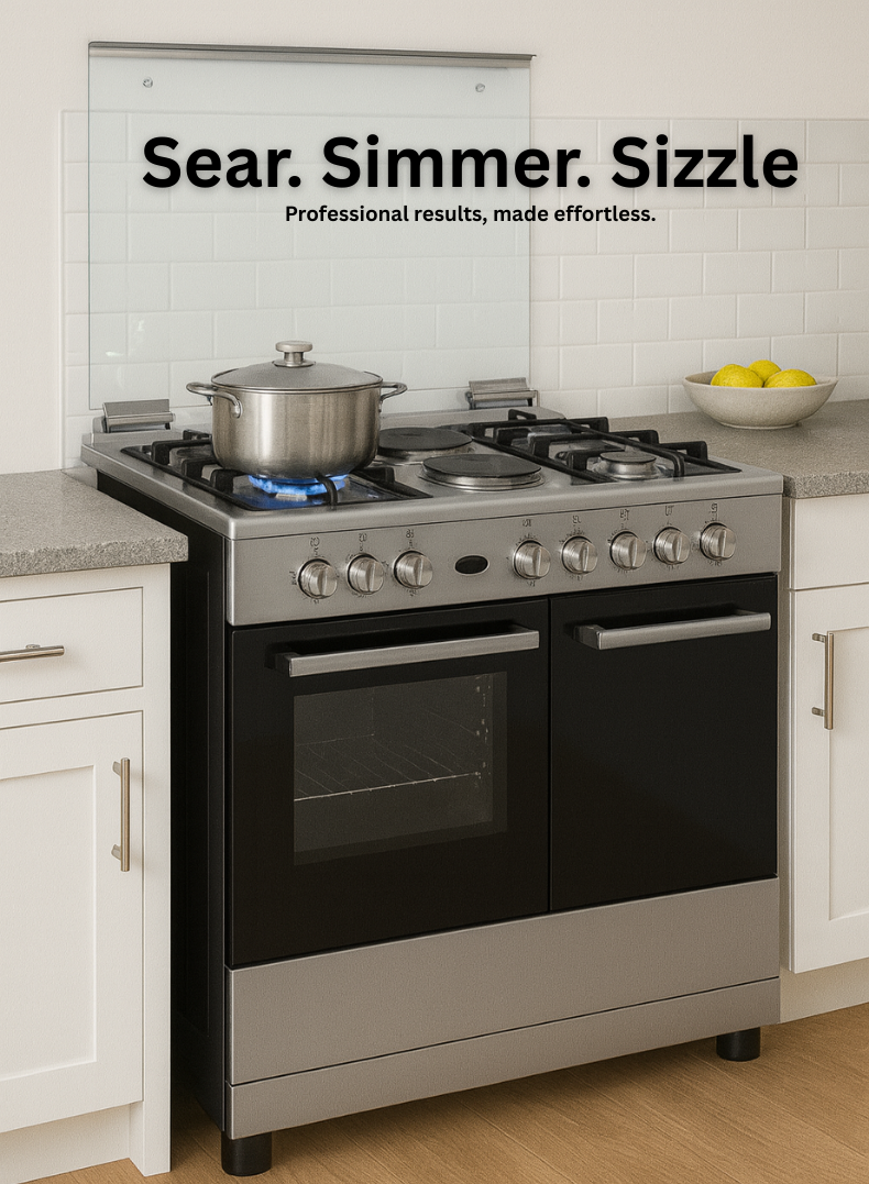 Venus 90x60 cm Stainless Steel Cooking Range | 4 Gas Burners + 2 Electric Hot Plates | Electric Oven & Grill | Auto-Ignition | Durable Cast Iron Pan Supports | Mechanical Timer| Model VC9642BCD