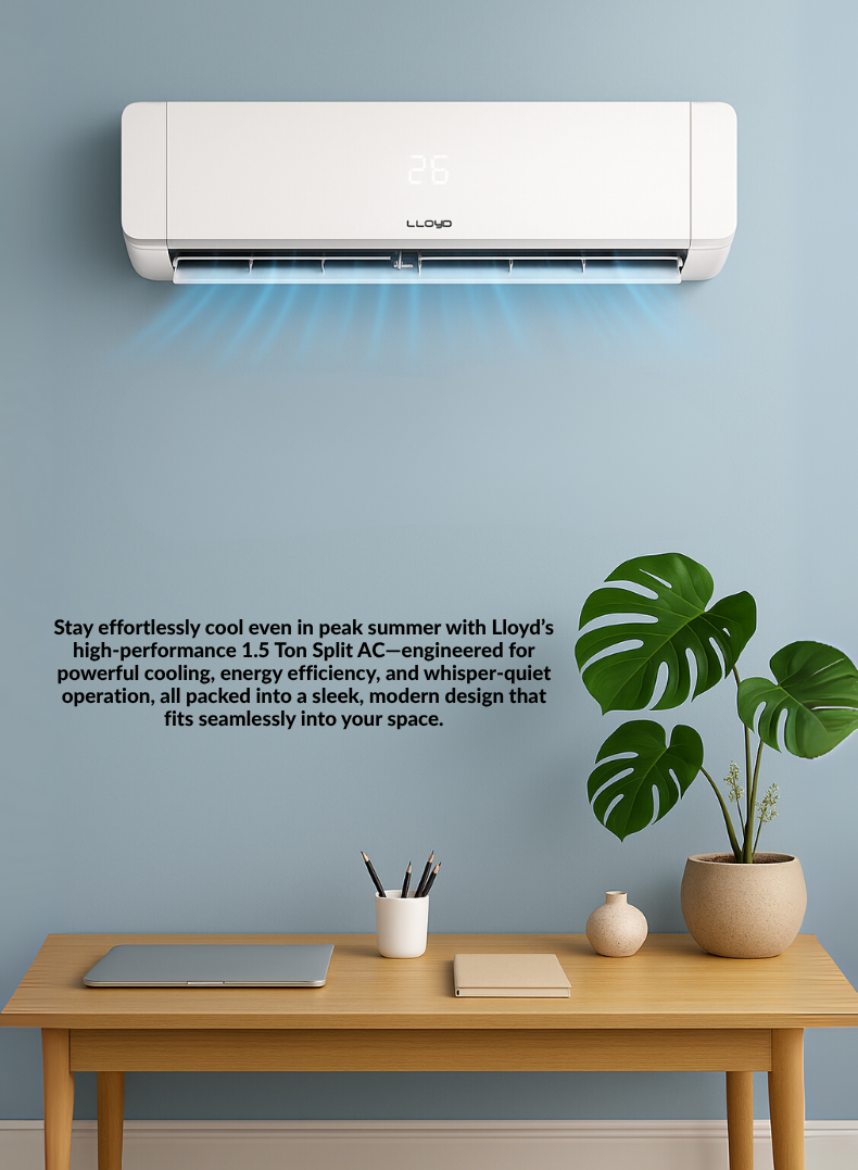 Lloyd 1.5 Ton Non-Inverter Split Air Conditioner, Model GOS18P01WACR10 – 18,000 BTU High-Performance Cooling, Durable Piston Compressor with 5-Year Warranty, T3 Eco-Friendly R-410A Refrigerant, Auto-Restart, Four-Way Air Swing, Sleek White Design