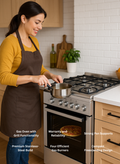 Venus 60x60 cm Stainless Steel Cooking Range | 4 Gas Burners | Gas Oven & Grill with Double Layer Insulation | Auto-Ignition | Compact Family Cooking Range – Model VC6040GSX